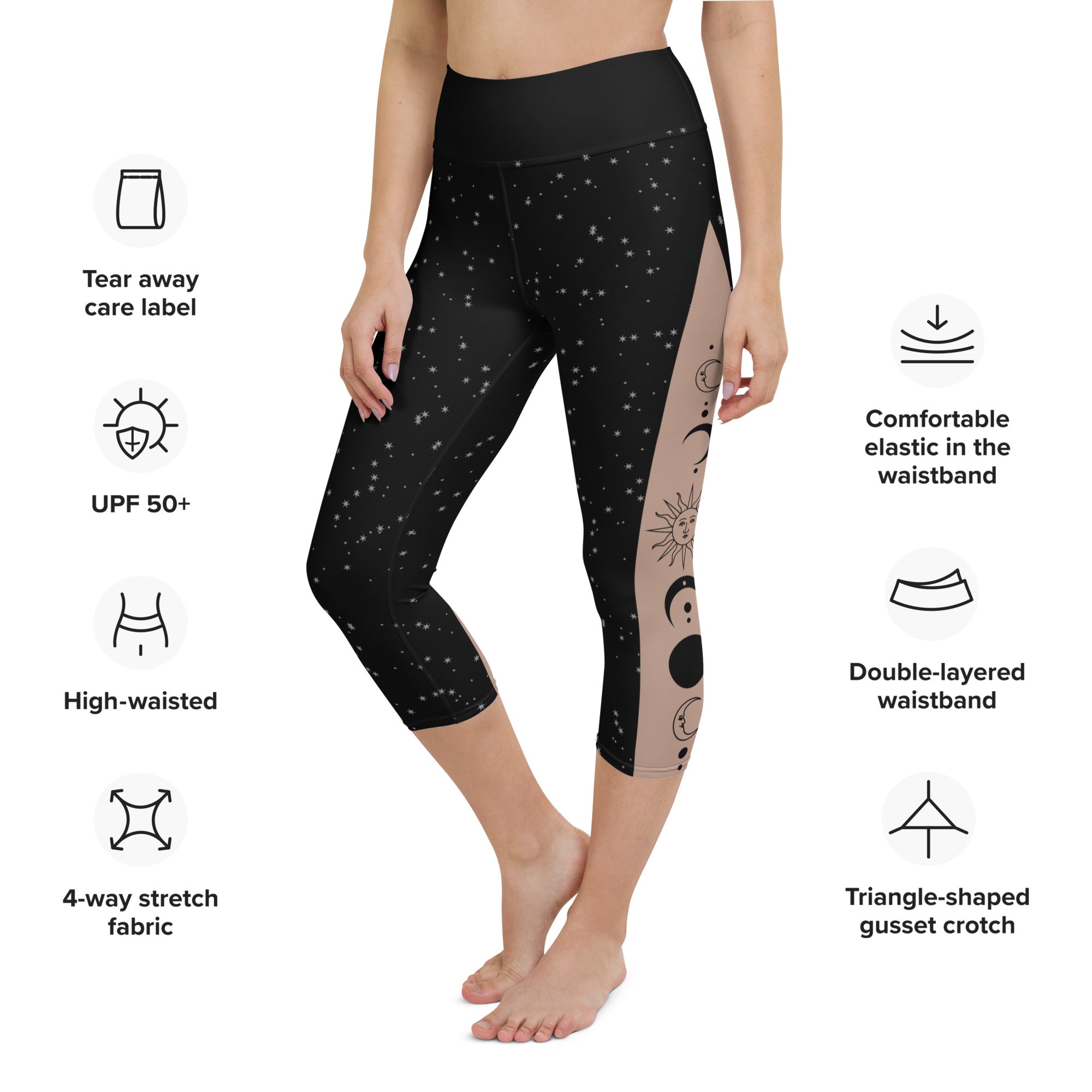 Crescent Moon & Sun Yoga Capri Leggings